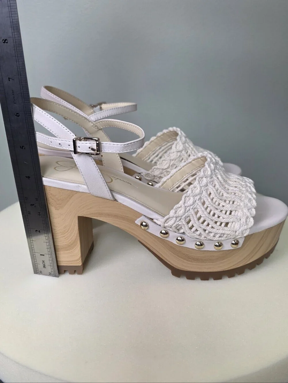 Jessica Simpson Timia Woven Platform Sandals Chalk White Boho Clog Heel 7.5 NIB!